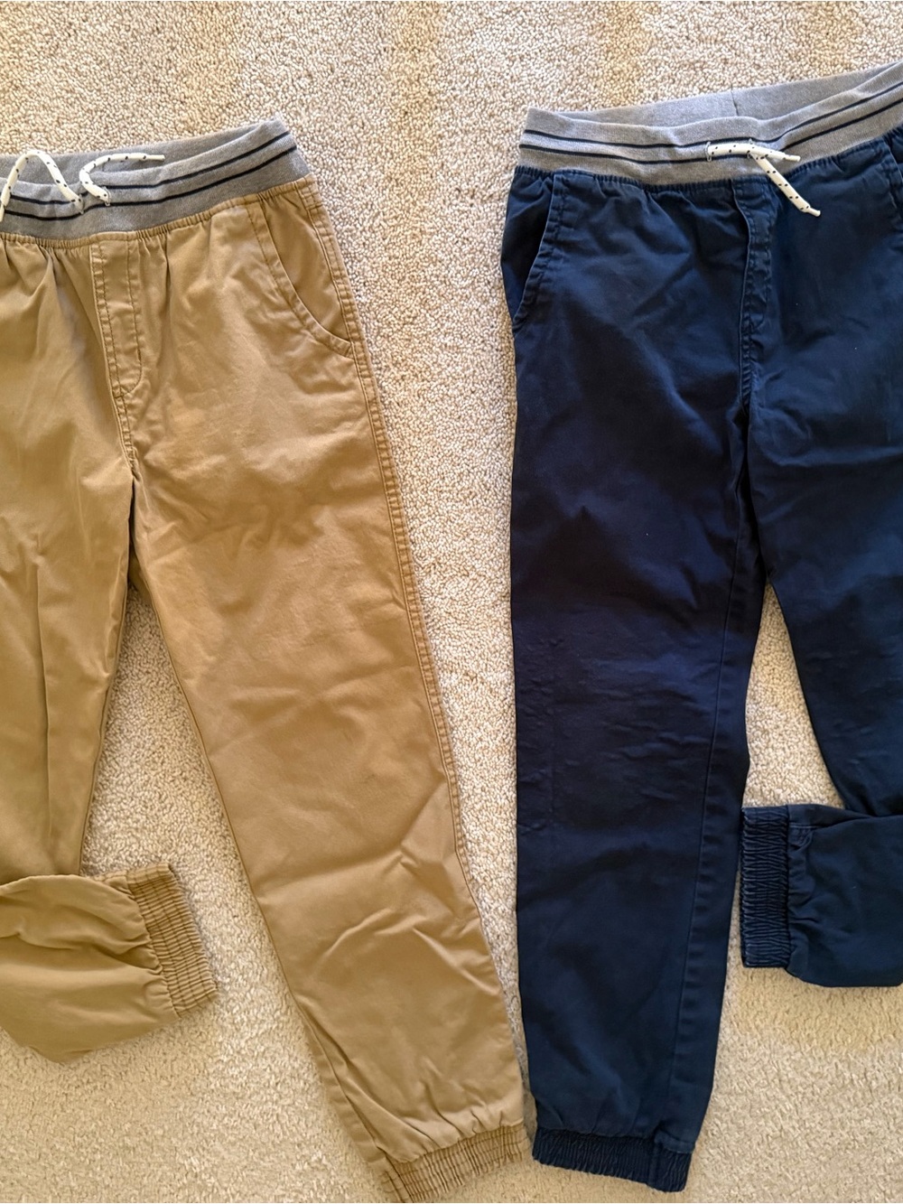 Boy’s Jogger Pants in Tan and Navy - Casual Elastic Waist